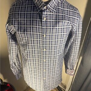 Ben Sherman Blue and White Plaid Button Down Shirt 16 34/35
